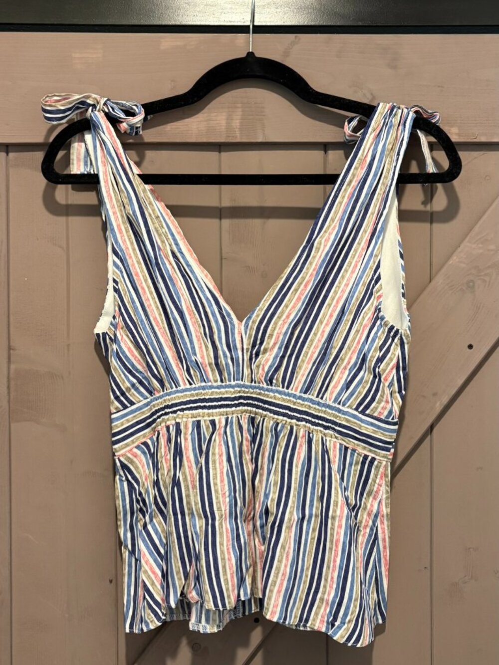 FAVLUX Buckle Striped Button-Down with Tied Sleeves
